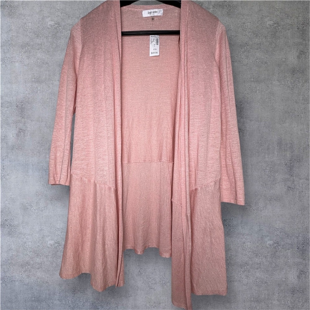 Jones Studio Dressbarn Women's Linen Blend Lightweight Soft Pink Cardigan L NWT‎